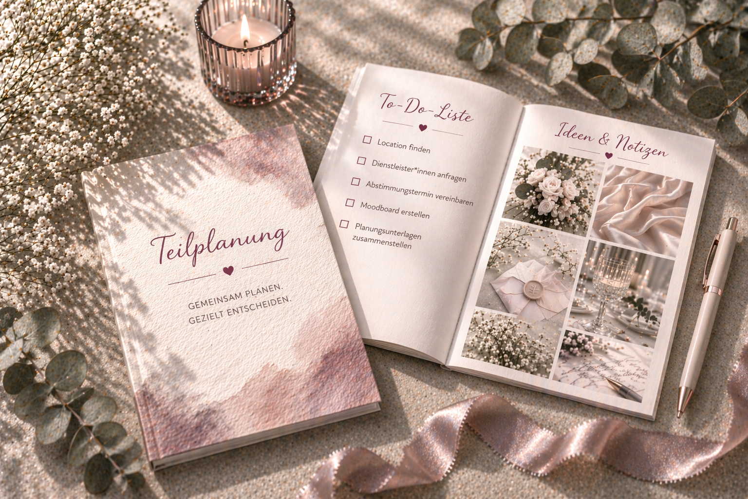 Schildkröte Teilplanung Hochzeit mit Planungsunterlagen, To-Do Liste und Moodboard für strukturierte Hochzeitsorganisation